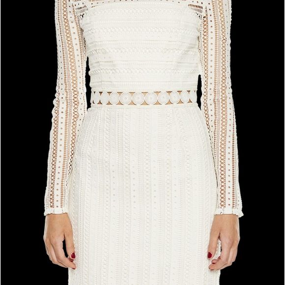 New Bardot Vivian White Dress 6 Long Sleeves Sheer - Picture 3 of 9